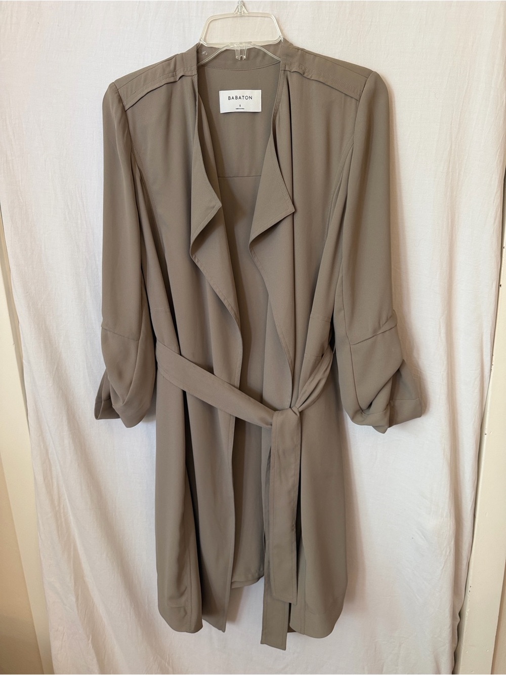 Babaton Lawson Draped Trench Coat Taupe Belted Size S